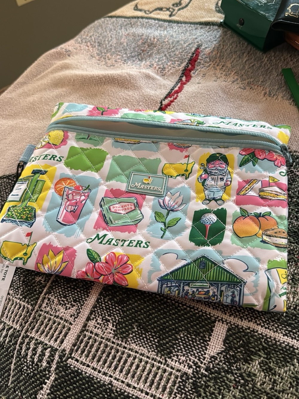 Masters Quilted Cosmetic Bag in Pastel Pink, Green, Yellow & Blue